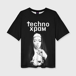 Женская футболка оверсайз Techno храм монашка сфужером