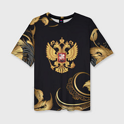 Женская футболка оверсайз Золотой герб России и объемные листья