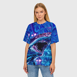 Футболка оверсайз женская Фиолетовая акула, цвет: 3D-принт — фото 2