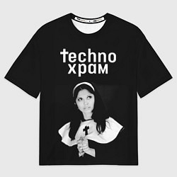Футболка оверсайз женская Techno храм монашка смотрит в небо, цвет: 3D-принт
