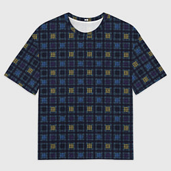 Женская футболка оверсайз Тёмно-синий полосы квадраты