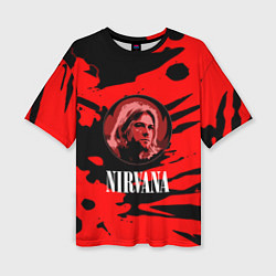 Футболка оверсайз женская Nirvana красные краски рок бенд, цвет: 3D-принт