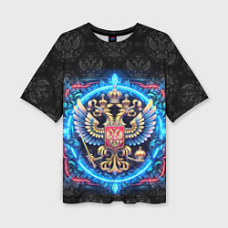 Женская футболка оверсайз Яркий неоновый герб России