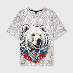 Женская футболка оверсайз Белый медведь и белый герб России