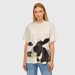 Футболка оверсайз женская Корова на бежевом фоне, цвет: 3D-принт — фото 2