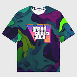 Футболка оверсайз женская GTA 6 logo яркий неоновый камуфляжный стиль, цвет: 3D-принт