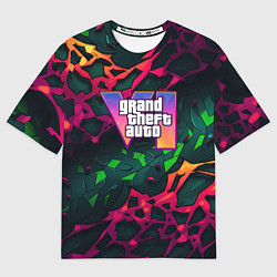Футболка оверсайз женская GTA 6 logo яркий неоновый камуфляжный стиль, цвет: 3D-принт