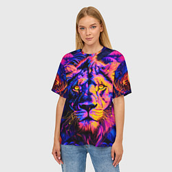 Футболка оверсайз женская Неоновый лев в джунглях, цвет: 3D-принт — фото 2
