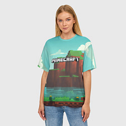Футболка оверсайз женская Minecraft logo горы и озеро, цвет: 3D-принт — фото 2