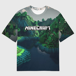 Футболка оверсайз женская Minecraft logo зеленые квадратные кубы, цвет: 3D-принт