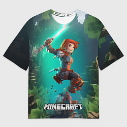 Футболка оверсайз женская Персонаж Minecraft в прыжке с мечом, цвет: 3D-принт
