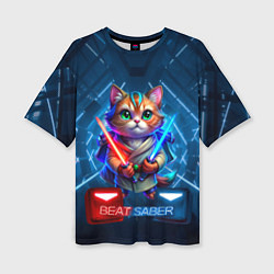 Футболка оверсайз женская Beat Saber кот музыкальный джедай, цвет: 3D-принт
