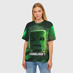 Футболка оверсайз женская Minecraft зеленая голова, цвет: 3D-принт — фото 2