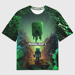 Футболка оверсайз женская Minecraft зеленая летящая голова, цвет: 3D-принт