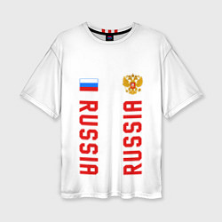 Женская футболка оверсайз Россия три полоски на белом фоне