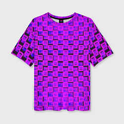 Футболка оверсайз женская Фиолетовые квадраты на чёрном фоне, цвет: 3D-принт