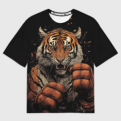 Женская футболка оверсайз Муай-Тай тигр в стойке боевые искусства