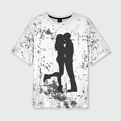 Женская футболка оверсайз Силуэт парня с девушкой в обнимку