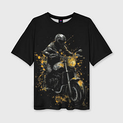 Женская футболка оверсайз Мотоциклист и желтые кляксы