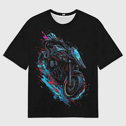 Женская футболка оверсайз Мотоцикл в стиле киберпанк