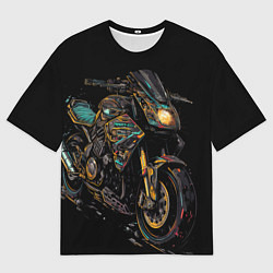 Женская футболка оверсайз Темный мотоцикл на черном фоне