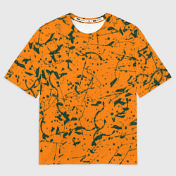 Женская футболка оверсайз Оранжевый с брызгами зеленой краски