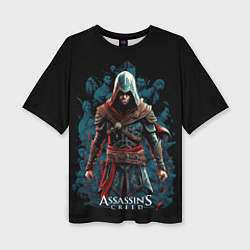 Женская футболка оверсайз Assassins creed черный фон