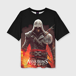 Женская футболка оверсайз Assassins creed огненный фон вокруг