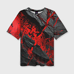Женская футболка оверсайз Красные разломы черных камней
