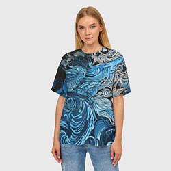 Футболка оверсайз женская Синие и белые абстрактные узоры, цвет: 3D-принт — фото 2