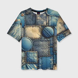 Женская футболка оверсайз Denim patchwork - ai art