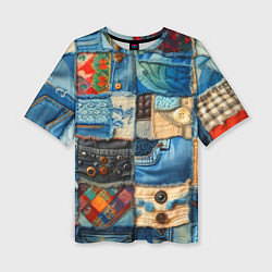 Женская футболка оверсайз Vanguard denim patchwork - ai art