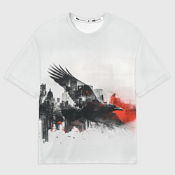 Футболка оверсайз женская Летающий ворон и город, цвет: 3D-принт