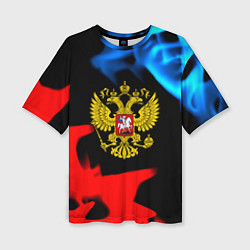 Женская футболка оверсайз Россия герб огненый стиль