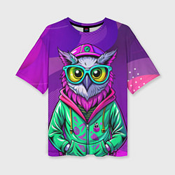 Женская футболка оверсайз Модная сова на фиолетовом