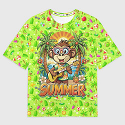 Женская футболка оверсайз Обезьяна с гитарой летний вайб