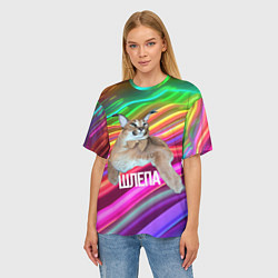 Футболка оверсайз женская Мем кот Шлепа, цвет: 3D-принт — фото 2