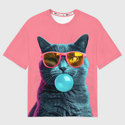 Женская футболка оверсайз Кот надувает жвачку