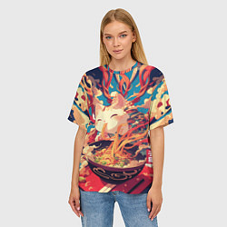Футболка оверсайз женская Cat and ramen, цвет: 3D-принт — фото 2