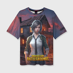 Женская футболка оверсайз PUBG девушка в игре
