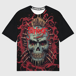 Футболка оверсайз женская Slipknot череп зомби, цвет: 3D-принт
