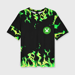 Женская футболка оверсайз Minecraft green flame