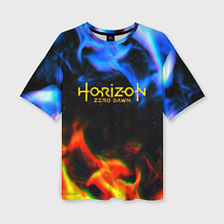 Женская футболка оверсайз Horizon zero dawn flame glitch
