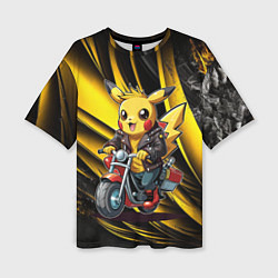 Футболка оверсайз женская Пикачу на красном мотоцикле, цвет: 3D-принт