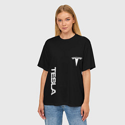 Футболка оверсайз женская Tesla logo white, цвет: 3D-принт — фото 2