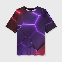 Футболка оверсайз женская Красно-фиолетовые неоновые плиты в разломе, цвет: 3D-принт