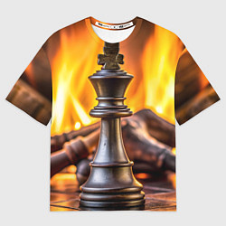 Женская футболка оверсайз Шахматы - король на фоне огня