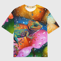 Женская футболка оверсайз Ящерица - яркая абстракция