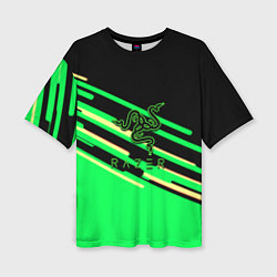 Женская футболка оверсайз Razer line green pattern