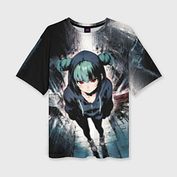 Футболка оверсайз женская Девчонка с красными глазами, цвет: 3D-принт